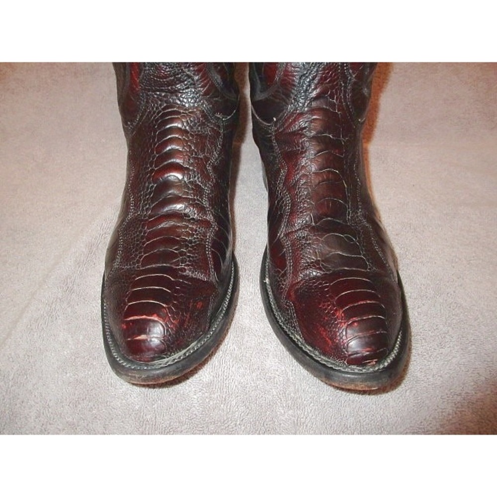 Lucchese Exotic Cowboy Boots Mens 11 D Black Cherry Ostrich Leg Leather Western - Picture 3 of 11